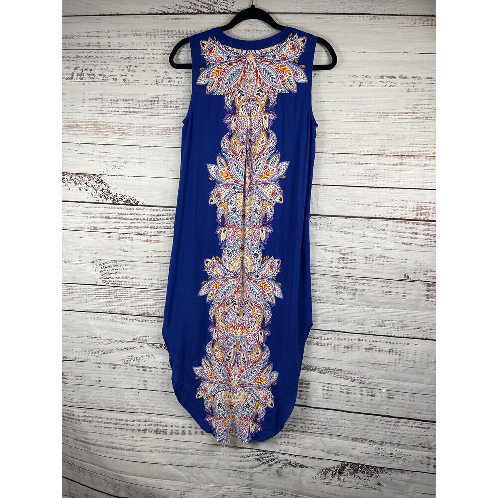 Cupio Dress Women's Small Blue Sleeveless Paisley Print Hi Low Boho Viscose NWT - Picture 6 of 7